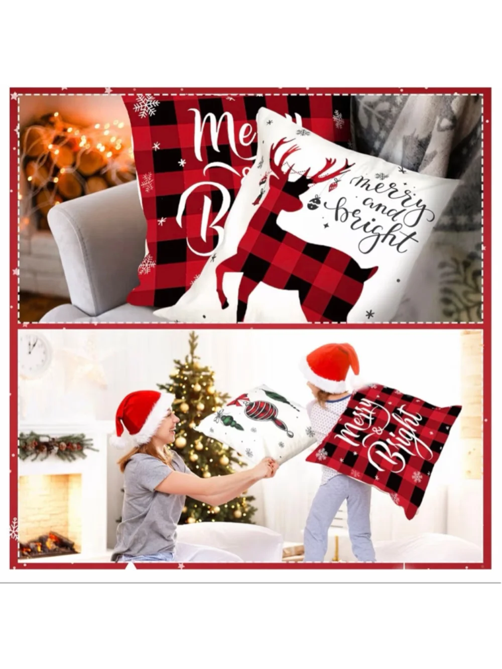 NEW 12 Pcs Christmas Pillow Covers Red & Black Buffalo Plaid 18 x 18''